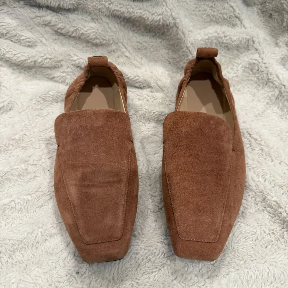MOMA Women’s Brown Suede Square Toe Loafers Flats Made in Italy